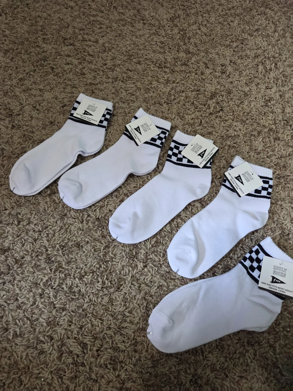 White Ankle Socks with Black Check Cuff -5 Pack